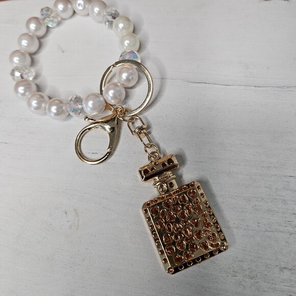 Clear White Rhinestone Perfume Bottle Key Chain Purse Pull Unbranded - Picture 3 of 4